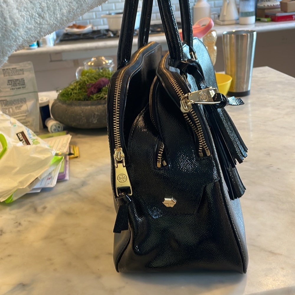 Tory Burch Black Patent Leather Tote with Tassel Detail - Picture 6 of 16
